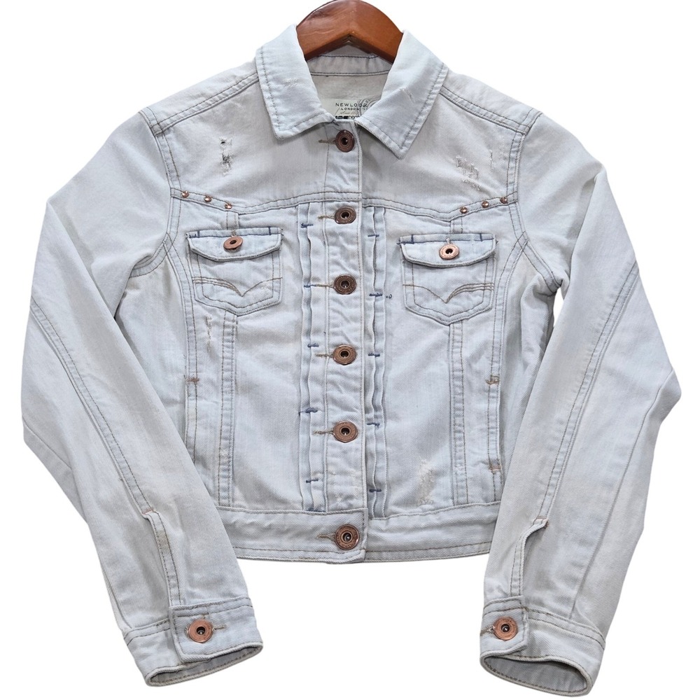 New Look YES YES Jeans Distressed Denim Jacket Womens Size 8